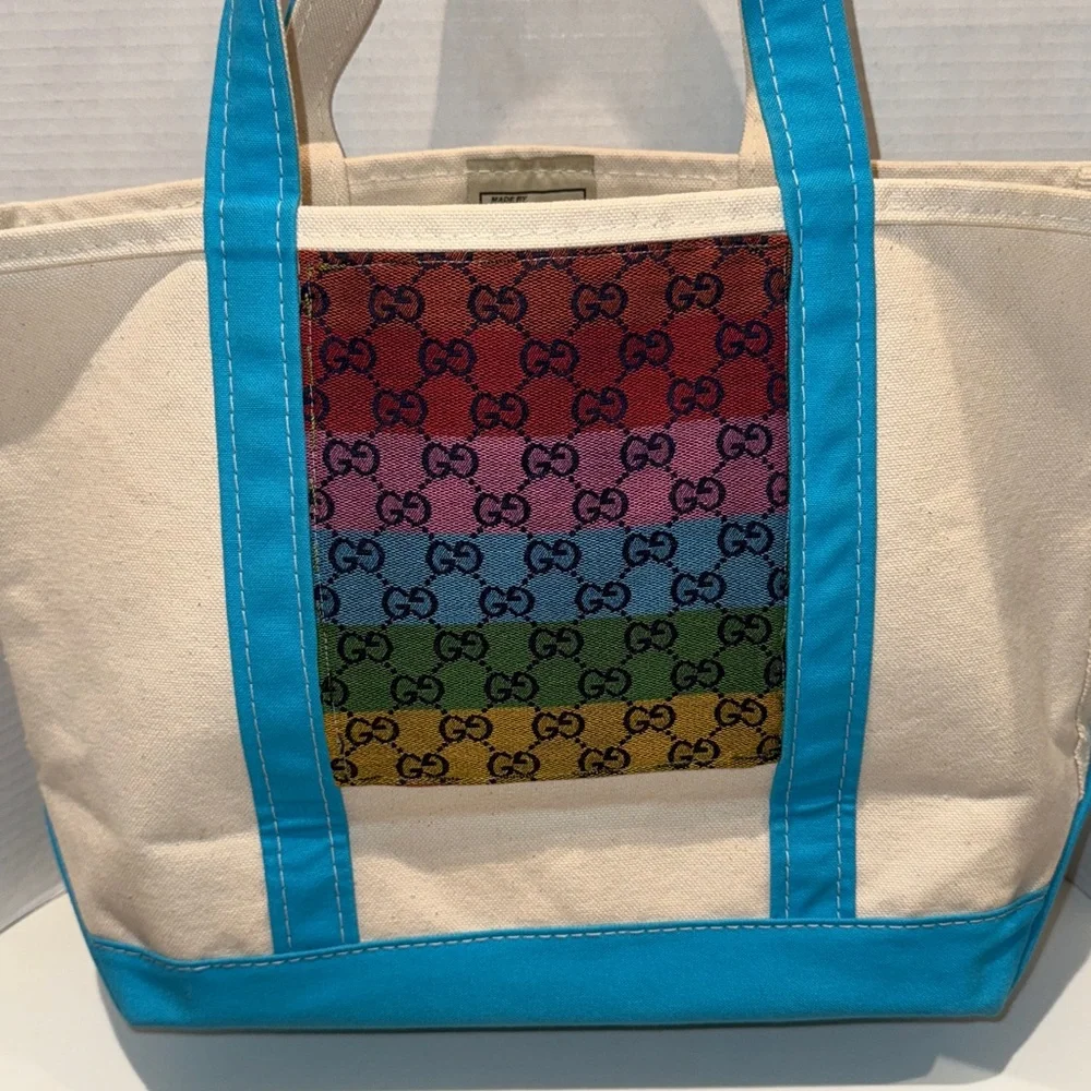 L.L. Bean Upcycled Designer Inspired Front Panel Canvas Boat Tote Bag